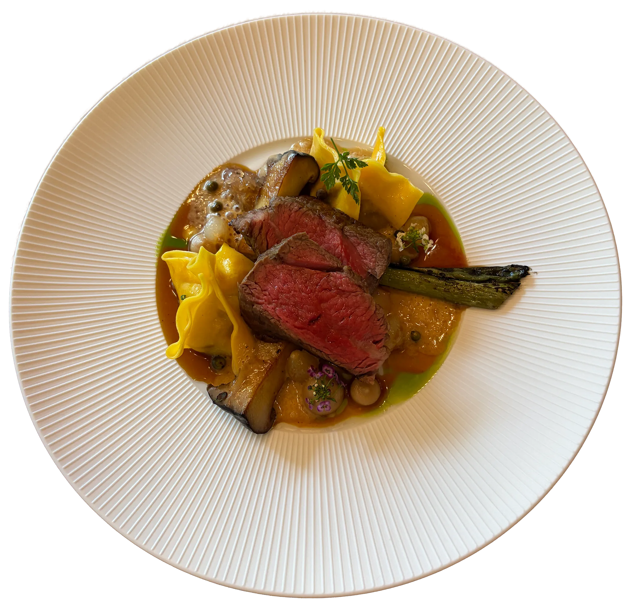 Rind mit Ravioli und Kräuterseitlingen